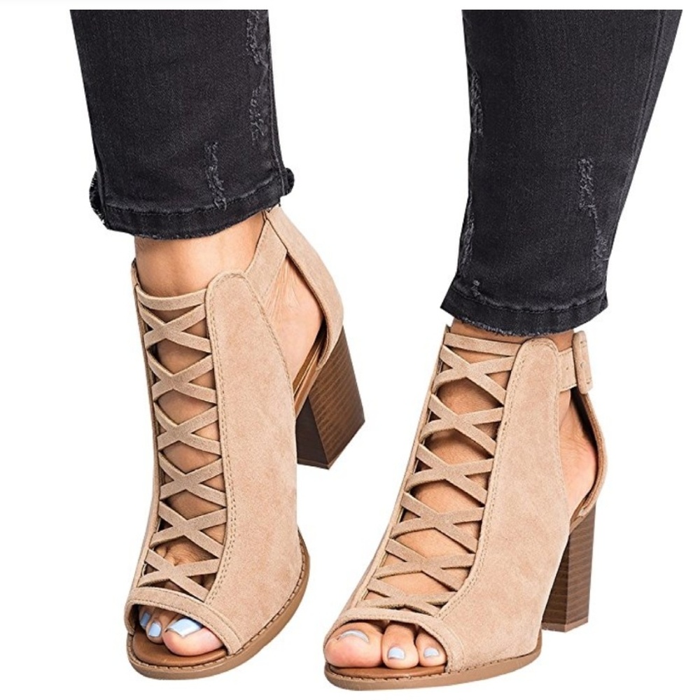 Womens Open Toe Lace Up Strappy Platform High Heel